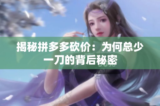 揭秘拼多多砍价:为何总少一刀的背后秘密 揭秘拼多多砍价:为何总少一刀的背后秘密