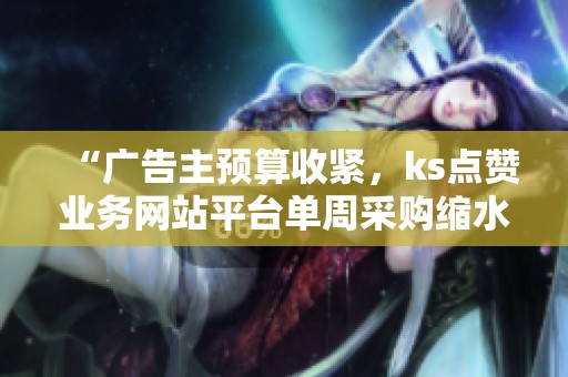 “广告主预算收紧,ks点赞业务网站平台单周采购缩水30%” “广告主预算收紧,ks点赞业务网站平台单周采购缩水30%”
