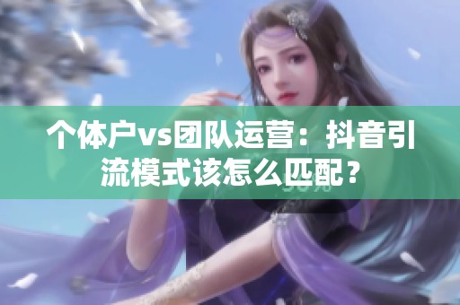 个体户vs团队运营:抖音引流模式该怎么匹配? 个体户vs团队运营:抖音引流模式该怎么匹配?